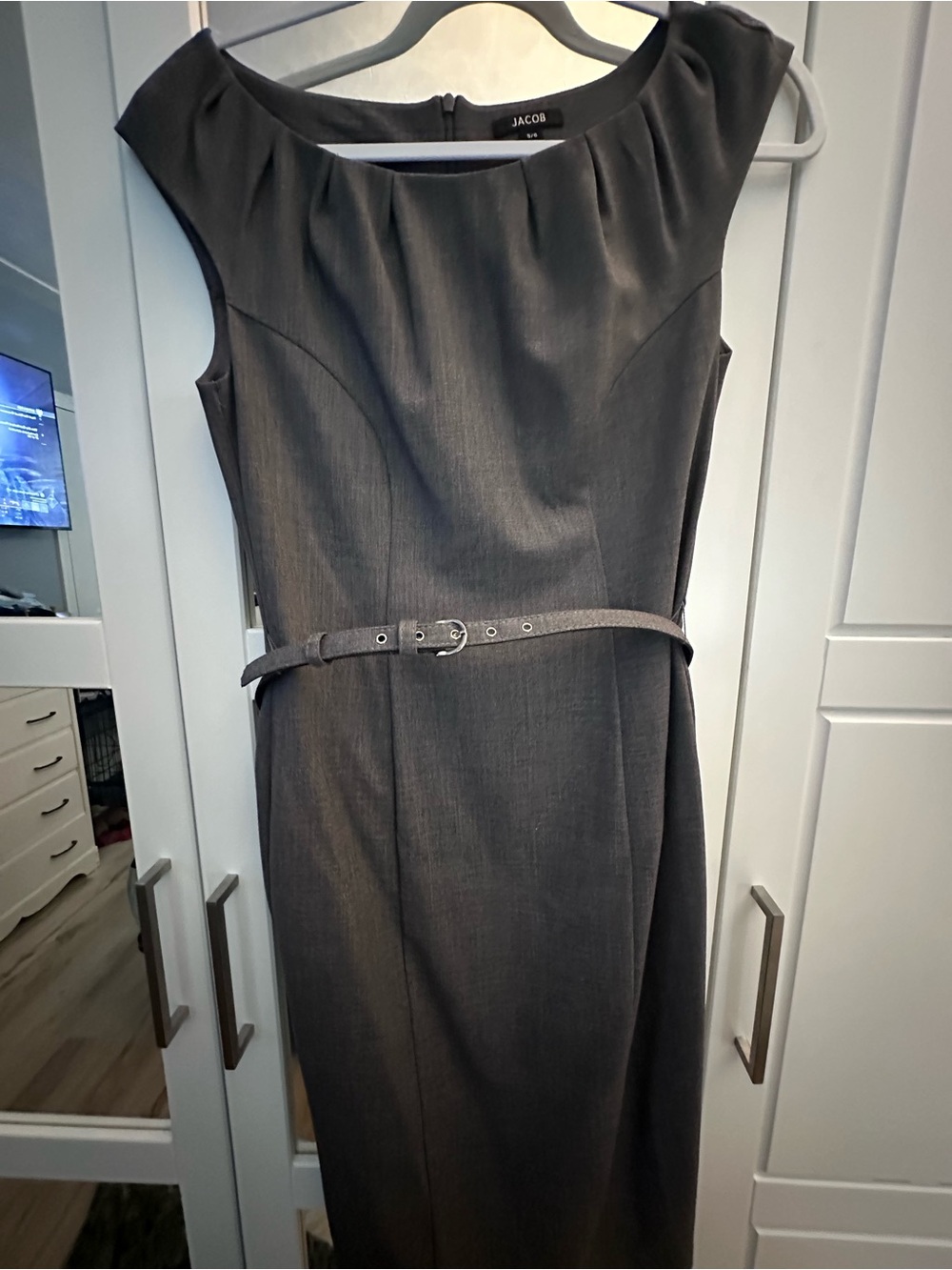 Jacob Black Boatneck Sheath Dress with Slim Belt